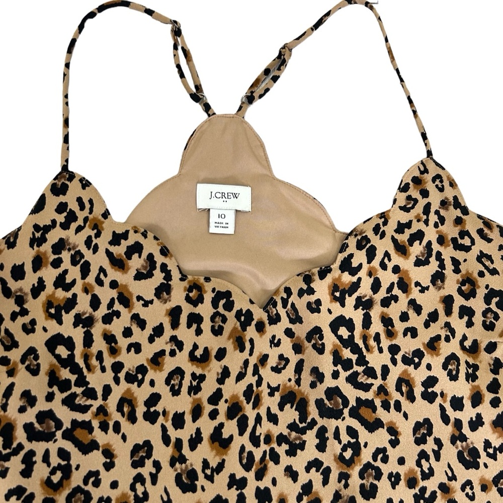 J. Crew Factory Black and Tan Animal Print Scalloped V-neck Cami Top Size 10 - Picture 4 of 7